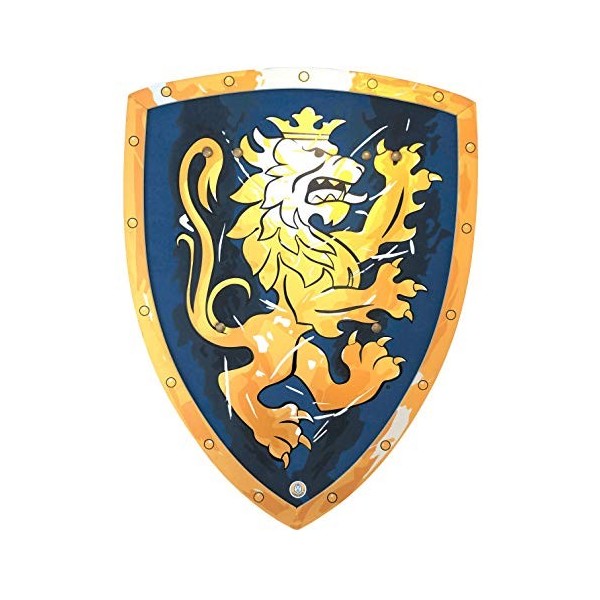 Liontouch - Bouclier de Chevalier Noble, Bleu/Grand | Jouet Médiéval en Mousse pour Enfants avec Thème Lion Doré | Armes et A
