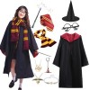 JMOCD Costume de Magicien Adulte Enfant, Ensemble de Halloween Deguisement Cape avec Lunettes, Baguette Magique Lumineuse, Éc