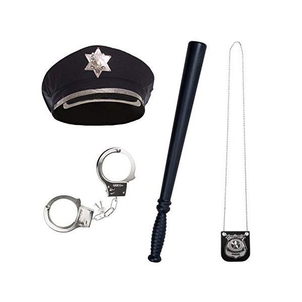 COM-FOUR® Ensemble daccessoires de costume 3 pièces Police - tenue et accessoire idéaux pour le carnaval, lHalloween, lann