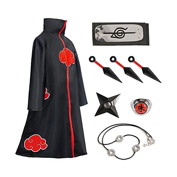 Amycute Costume Akatsuki Itachi Cape Cosplay Deguisement Akatsuki Uchiha Itachi Bandeau Bague Collier Ninja Accessoires Anime