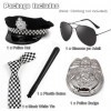 Ensemble Daccessoires de Déguisement de Police 6 Pièces pour Fête Costumée Avec Chapeau de Police Adulte, Badge, Cravate, Jo