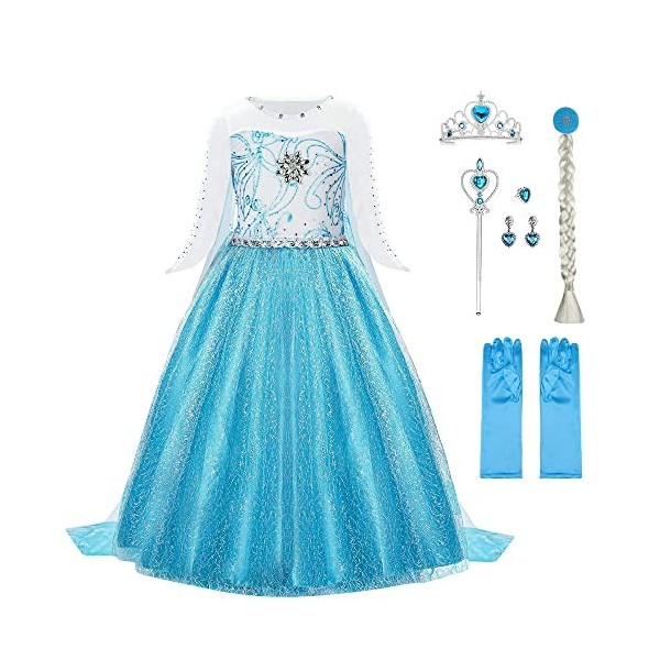 URAQT Elsa Déguisement, Robe Filles Costume, Costume Petites Filles Princesse Elsa Déguisement, Costume et Accessoires Noël H