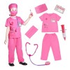 Wbesty Kids Scrubs pour filles Costume de médecin pour enfants Kit de jeu 7pcs avec costume et accessoires pour les fêtes dH