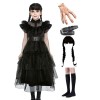 Rrichmaan Déguisement Mercredi Addams Enfant Tenue De Fête DHalloween Pour Cosplay De La Famille Addams Dress Avec Accessoir