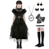 Rrichmaan Déguisement Mercredi Addams Enfant Tenue De Fête DHalloween Pour Cosplay De La Famille Addams Dress Avec Accessoir