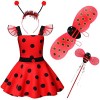 Deguisement Coccinelle Enfant, Deguisement Coccinelle Fille, Costume Coccinelle Enfant 4 pièces set, Robe à Pois Rouge avec B