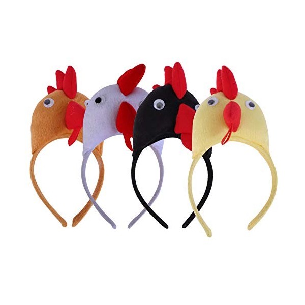 Amosfun Lot de 4 serre-têtes en forme de poulet, chapeau de Pâques, serre-tête pour déguisement de poulet, accessoire de fête