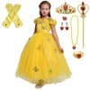 Lito Angels Deguisement Robe Belle et la Bête Costume Princesse Belle avec Accessoires Enfant Fille Taille 5-6 ans, Jaune