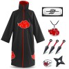 Déguisement Akatsuki Uchiha,Itachi Cape Anime Costume Cosplay,Tenue Akatsuki Robe Manteau avec Bandeau Bague Collier+4 Ninja 