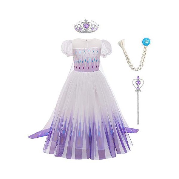 IWEMEK Filles Déguisements Princesse Elsa Robe et Accessoires Reine des Neige 2 Costume de Carnaval Halloween Noël Robes de f