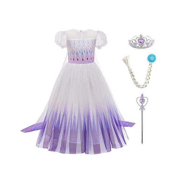 IWEMEK Filles Déguisements Princesse Elsa Robe et Accessoires Reine des Neige 2 Costume de Carnaval Halloween Noël Robes de f