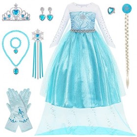 URAQT Elsa Costume, Robe Elsa,Robes Fille, Elsa Costume avec Elsa D