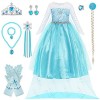 HIFOT Deguisement Princesse Fille Elsa,Robe Reine Des Neiges avec Accessoires Baguette Magique Princesse Couronne,Deguisement