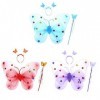 Amosfun Lot de 3 bandeaux LED ailes de papillon, baguette de fée pour enfants, elfe dange, cosplay, déguisement de princesse