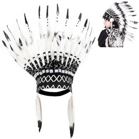 Agatige Chapeau Indien en Plumes pour Enfant avec Bande élastique Coiffe amérindienne Accessoires de fête pour Enfants Adulte