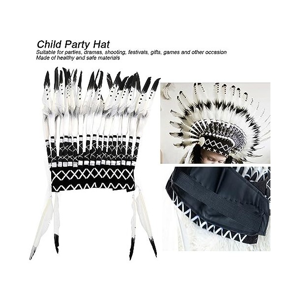 Agatige Chapeau Indien en Plumes pour Enfant avec Bande élastique Coiffe amérindienne Accessoires de fête pour Enfants Adulte