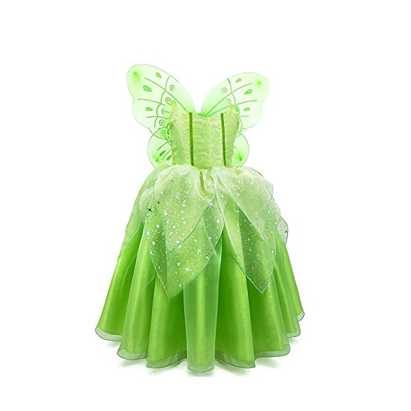 FYMNSI Costume de Fée Clochette pour Filles Enfants Tinkerbell Déguisements Robe Longue Verte avec Papillon Ailes danniversa