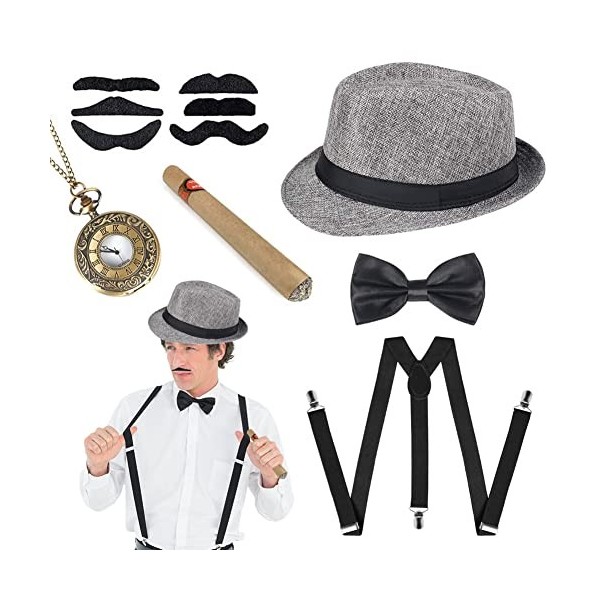 Yuragim Années 1920 Hommes Déguisements Accessoires, Flapper Accessoire Gatsby Costume Année 20 Homme Accessoires Kit avec Ch