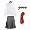 New front Déguisement Enfant Adulte Chemisier JupeJupe Cravate Lunettes Costume Fille Uniforme Ecole Scolaire Accessoires Cad