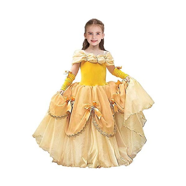 MYRISAM Filles Princesse Belle Robe de Carnaval Hors Épaule Costume de la Beauté et la Bête Halloween Déguisements Cosplay Cé