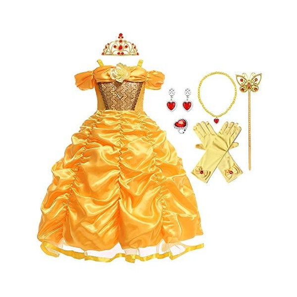 MYRISAM Filles Princesse Belle Robe de Carnaval Hors Épaule Costume de la Beauté et la Bête Halloween Déguisements Cosplay Cé
