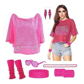 Costume des Années 80, Déguisement Année 80, Deguisement Disco Femme, Déguisement Année 80 Accessoire Style Sportif, T-shirt 