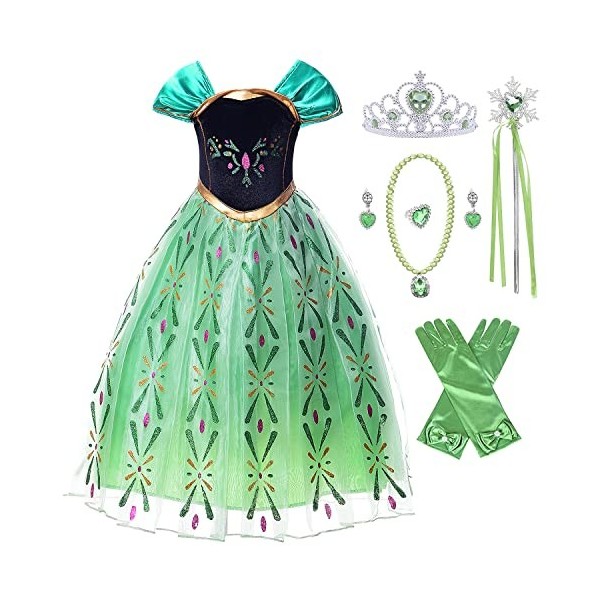 New front Enfants Reine des Neiges Déguisement de Princesse Elsa et Anna 3 à 7 Ans Cadeau de Noël Carnaval Halloween Robe de 