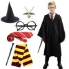 Amycute Costume Magicien Kit Accessoire Cape Invisibilité Choixpeau Baguette magique Écharpe Lunette Cravate Collier Déguisem