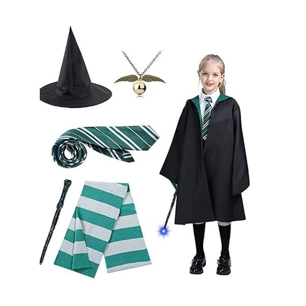 Amycute Costume Magicien Kit Accessoire Cape Invisibilité Choixpeau Baguette magique Écharpe Lunette Cravate Collier Déguisem