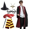 Amycute Costume Magicien Kit Accessoire Cape Invisibilité Choixpeau Baguette magique Écharpe Lunette Cravate Collier Déguisem