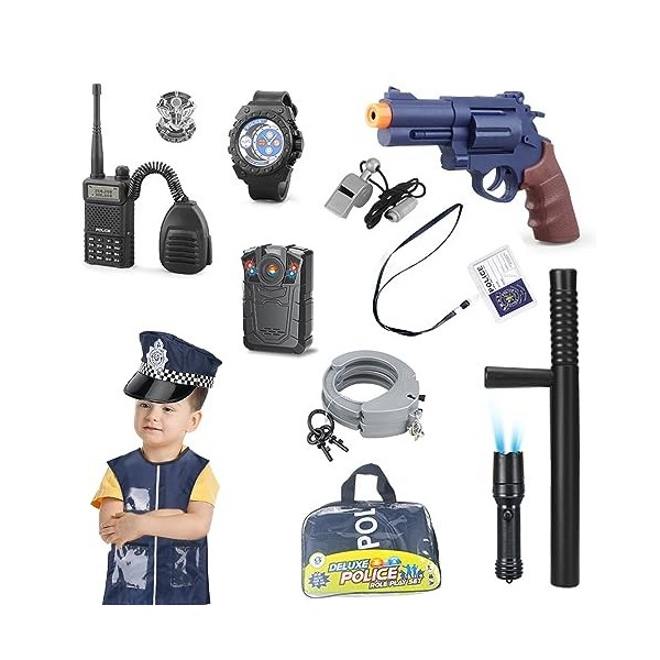 FENYW Police Deguisement Enfant Costume, 13PCS Policier Costume Acc