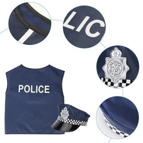 FENYW Police Deguisement Enfant Costume, 13PCS Policier Costume Accessoires, Enfant Policier Costume avec Chapeau de Police G