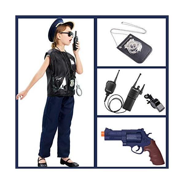 Tacobear Police Equipement Enfant Police Déguisement Accessoires Police Menottes Police Insigne Ceinture Lunettes Walkie Talk