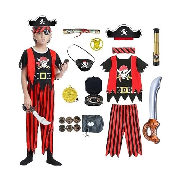 Costume Pirate Enfant Déguisement - Jeu de Rôle de Pirate Halloween, Jouets Capitaine Pirate Cache Oei Accessoires Carte Téle