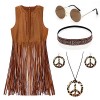 Deguisement Hippie Femme, Deguisement Femme Annee 70, Accessoire Hippie avec Lunette Hippie, Collier Hippie, Boucle Doreille 