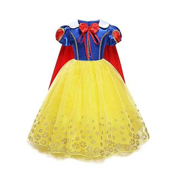 MYRISAM Filles Robe de Carnaval Princesse Costume de Blanche Neige avec Cape Conte de Fée Snow White Déguisements Cosplay Hal