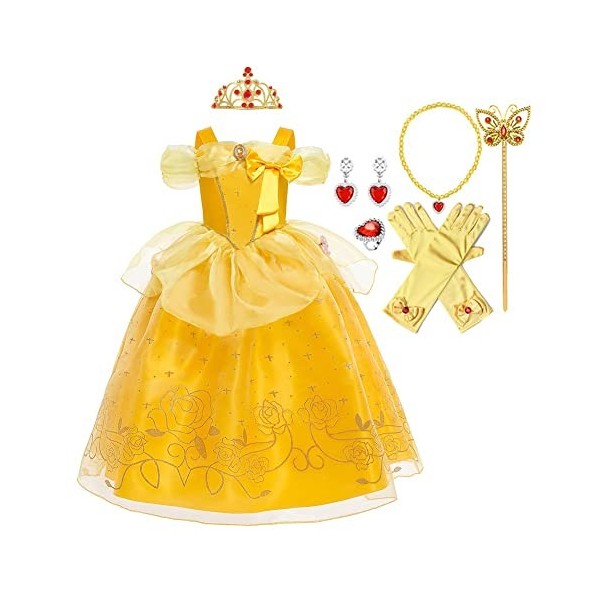 MYRISAM Filles Princesse Belle Robe de Carnaval Hors Épaule Costume de la Beauté et la Bête Halloween Déguisements Cosplay Cé