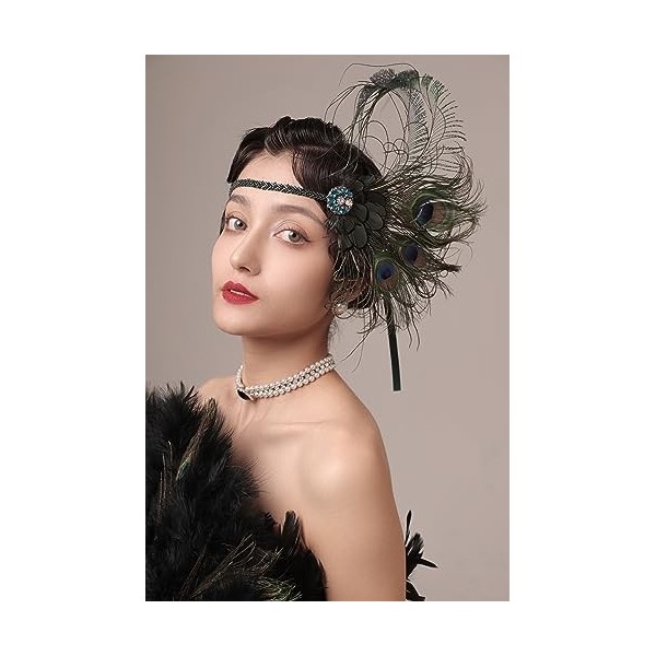 Duriya Bandeau pour femme des années 20 années 20 - Accessoire de déguisement Great Gatsby des années 20 bleu paon 