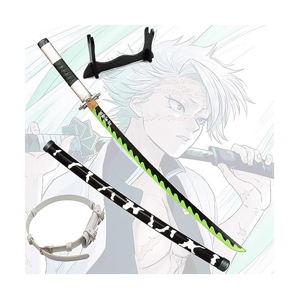 RYPDKM Demon Slayer Bambou Épée De Samouraï en Bois Shinazugawa Sanemi Katana– Accessoire De Cosplay Bois Couteau Sabre Dani