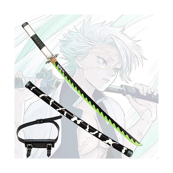 RYPDKM Demon Slayer Bambou Épée De Samouraï en Bois Shinazugawa Sanemi Katana– Accessoire De Cosplay Bois Couteau Sabre Dani