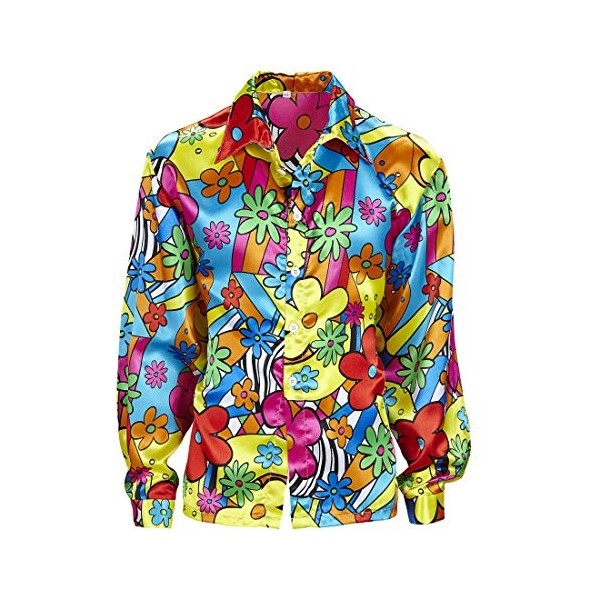 Amakando Chemisette Fleurs Homme Chemise Hippie Multicolore S 48 Tenue années 60 70 Accessoire déguisement Hippy Haut Flower 