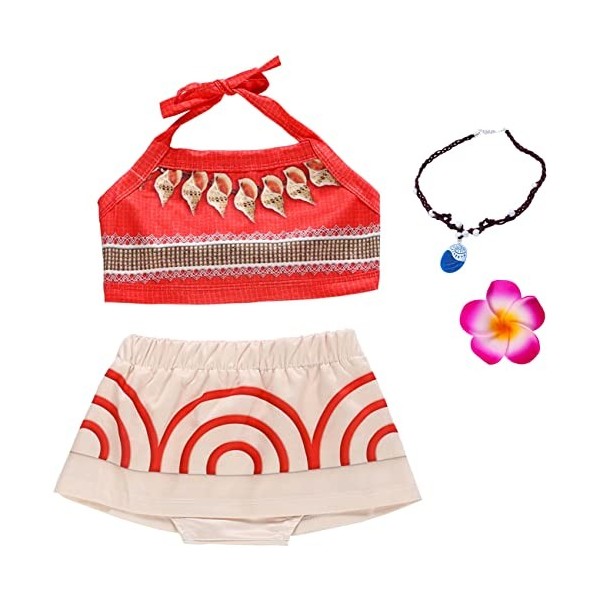 Deleventh Moana Princesse Deguisement Costume et Perruque Collier Accessoires Fille Cosplay Enfant Jeu daventure Vaiana Robe