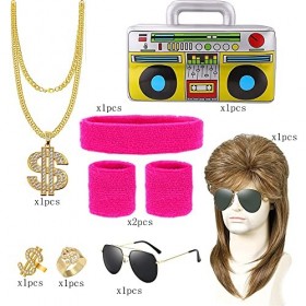 Heryamess Kit de Costume Hip Hop,90 Années 80 Accessoires de Rappeur,Kit de Costume de Hip Hop Homme Années,Kit de Costume Ac