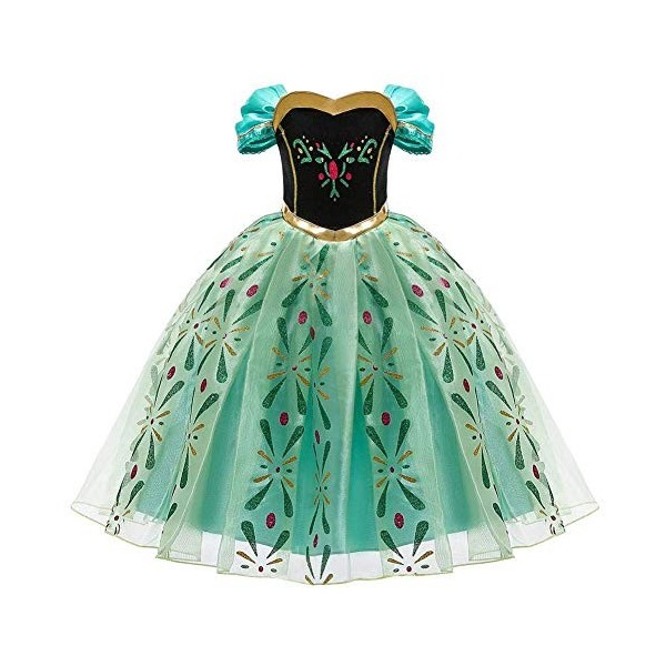 FYMNSI Robes Enfant Fille Princesse Anna La Reine des Neiges Cosplay Costume Déguisement Cadeau Soirée Cérémonie Anniversaire