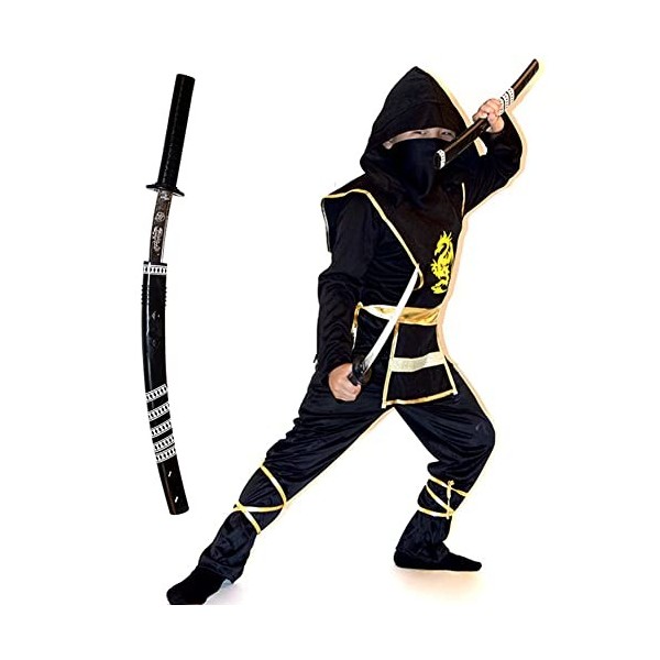 Amycute Déguisement Ninja Noir Enfant Garçon Fille Ninja Costume Enfants Cosplay Masque Cosplay Manga Déguisement Fête Access