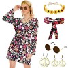 Ulikey 6 Pièces Déguisement Hippie Femme, Costume Hippie Chic Femme Année 70, avec Robe, Bandeau, Couronne, Collier, Boucles 