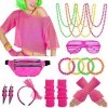 Aottom Deguisement Annee 80 Femme Accessoire Fluo Haut filet,Sac Banane,Lunette,Bandeau,Colliers,Bracelets,Gants,Jambières,Bo