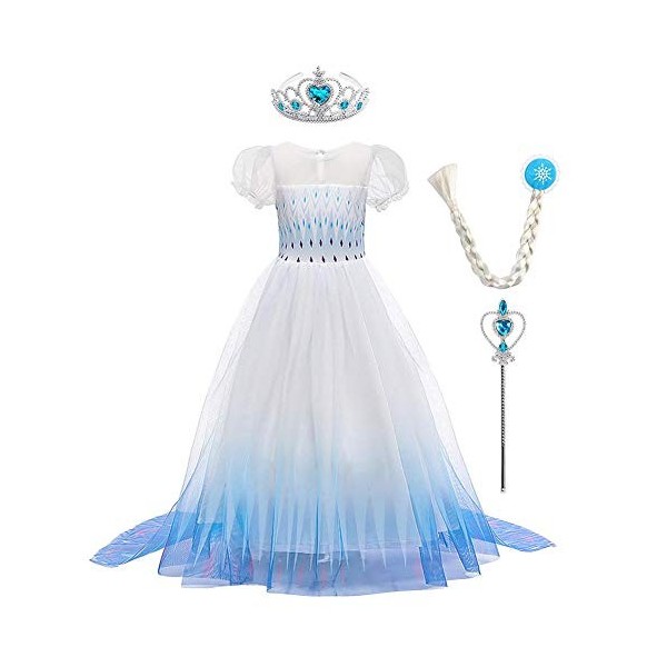 IWEMEK Filles Déguisements Princesse Elsa Robe et Accessoires Reine des Neige 2 Costume de Carnaval Halloween Noël Robes de f
