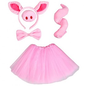 Jomnvo Accessoires de costume de cochon - Oreilles de cochon - Nez et Queue - Nœud papillon - Accessoire de déguisement pour 