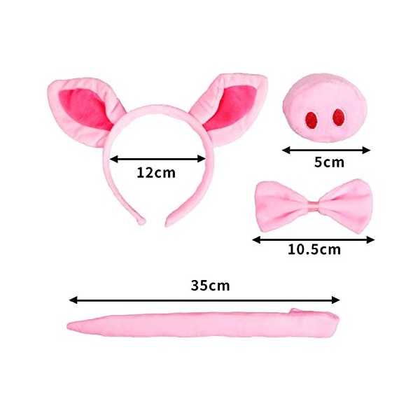 Jomnvo Accessoires de costume de cochon - Oreilles de cochon - Nez et Queue - Nœud papillon - Accessoire de déguisement pour 